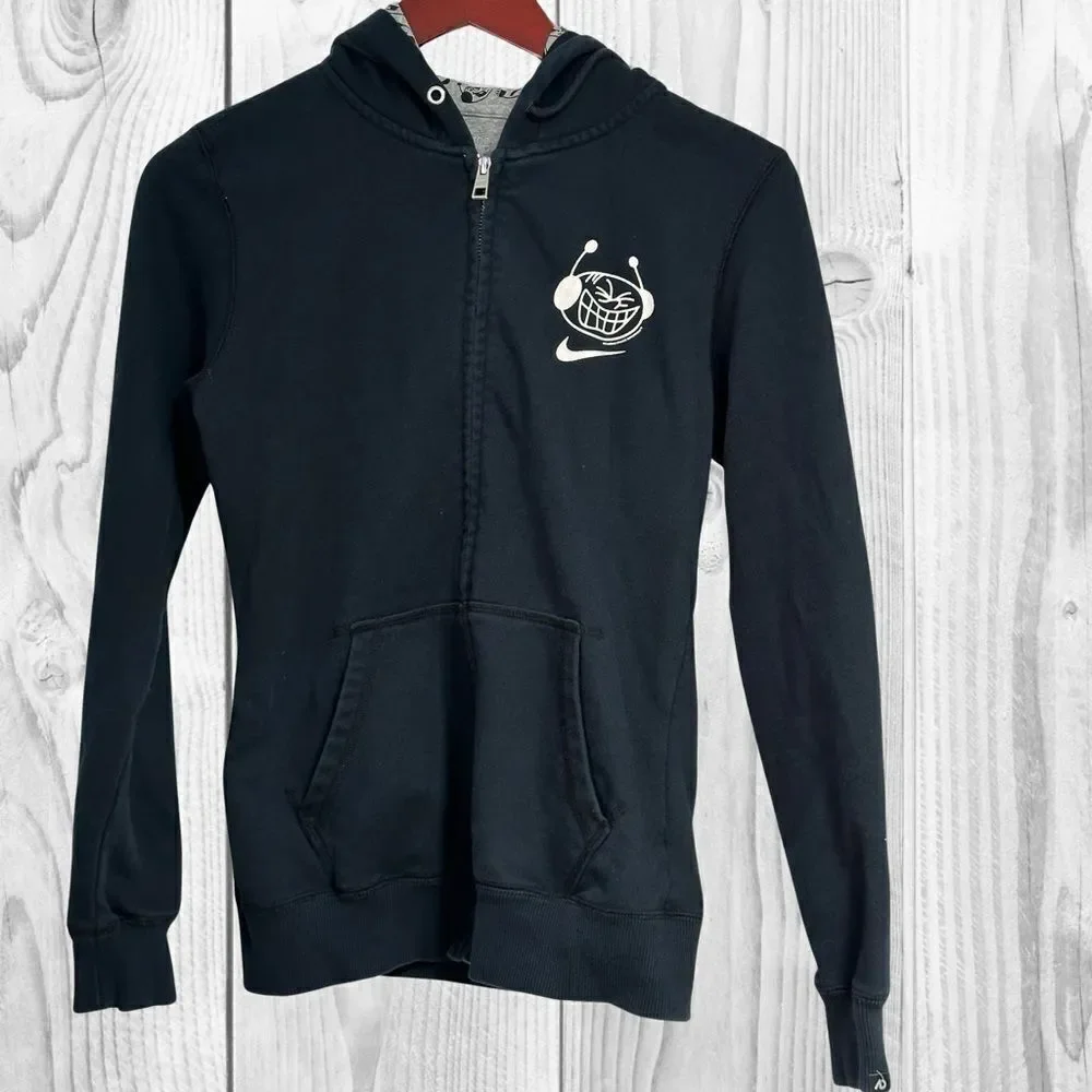 Nike Air Max Boys Hoodie‎ L Black White Alien Logo Full Zip Rare